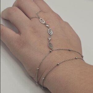 Sterling Silver 925 Rhodium Plated Clone CZ Finger Beaded Bracelet